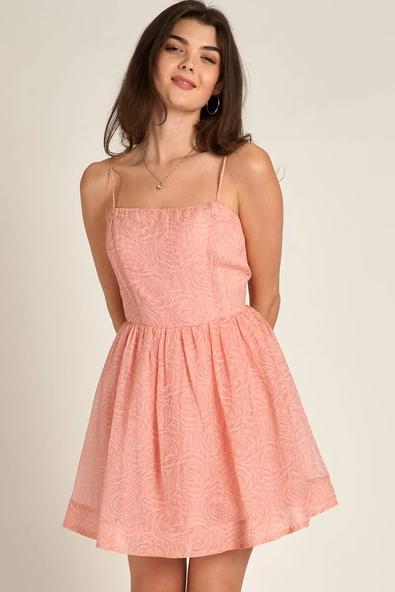 Spaghetti Strap Rose Pattern Mini Dress