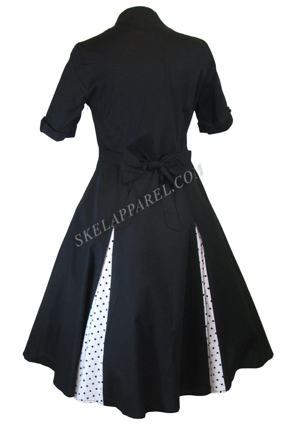 Vintage Rockabilly Black White Polka-dot plus size dress with sleeves
