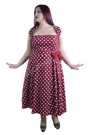 Women's Retro Style Pin-up Red and White Polka Dot Belted bow Party Dress plus size