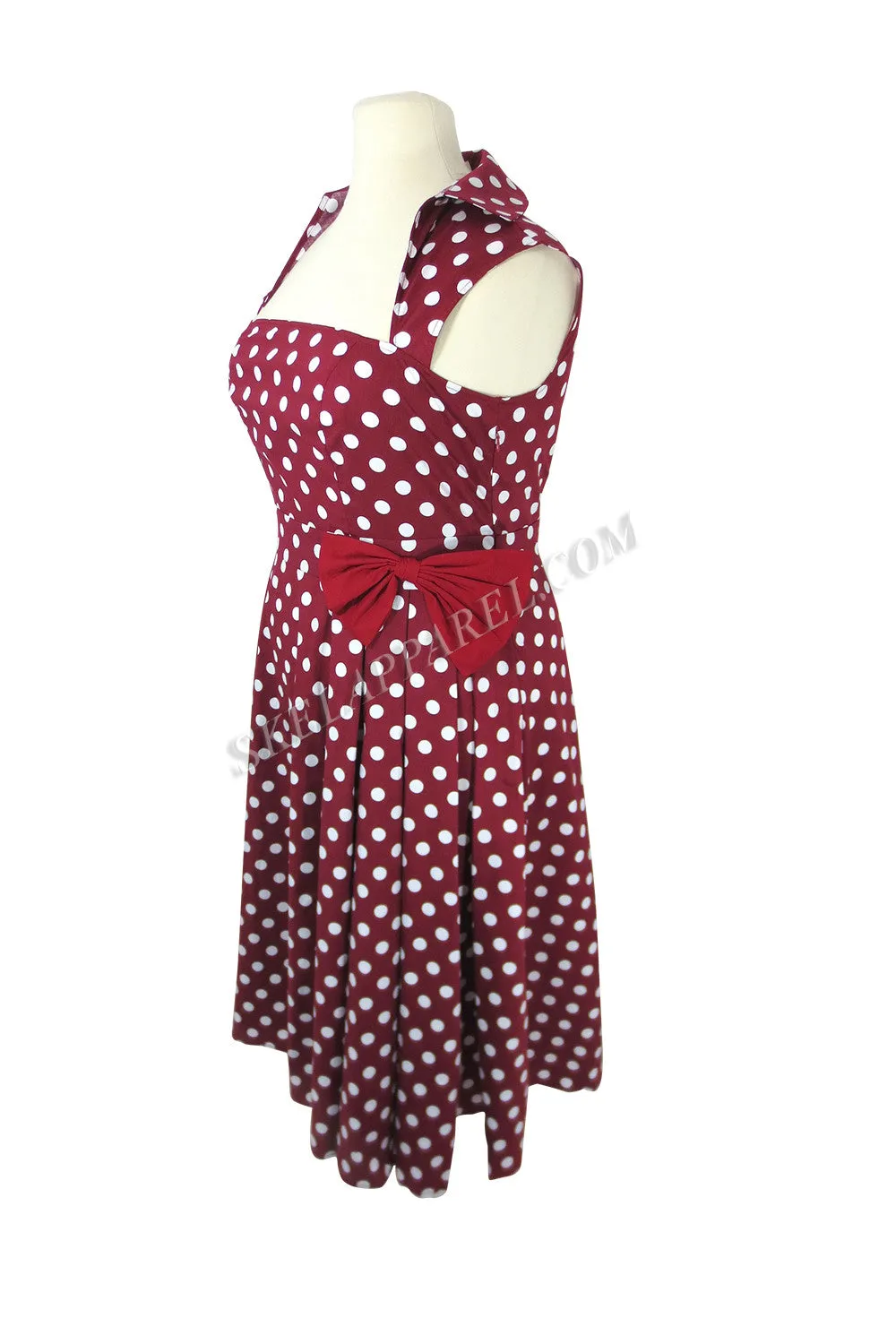 Women's Retro Style Pin-up Red and White Polka Dot Belted bow Party Dress plus size