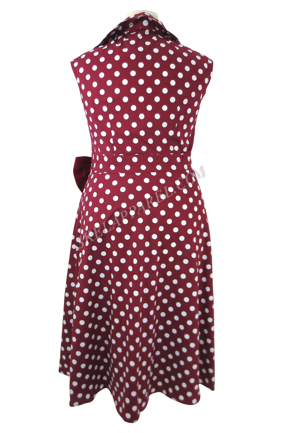 Women's Retro Style Pin-up Red and White Polka Dot Belted bow Party Dress plus size