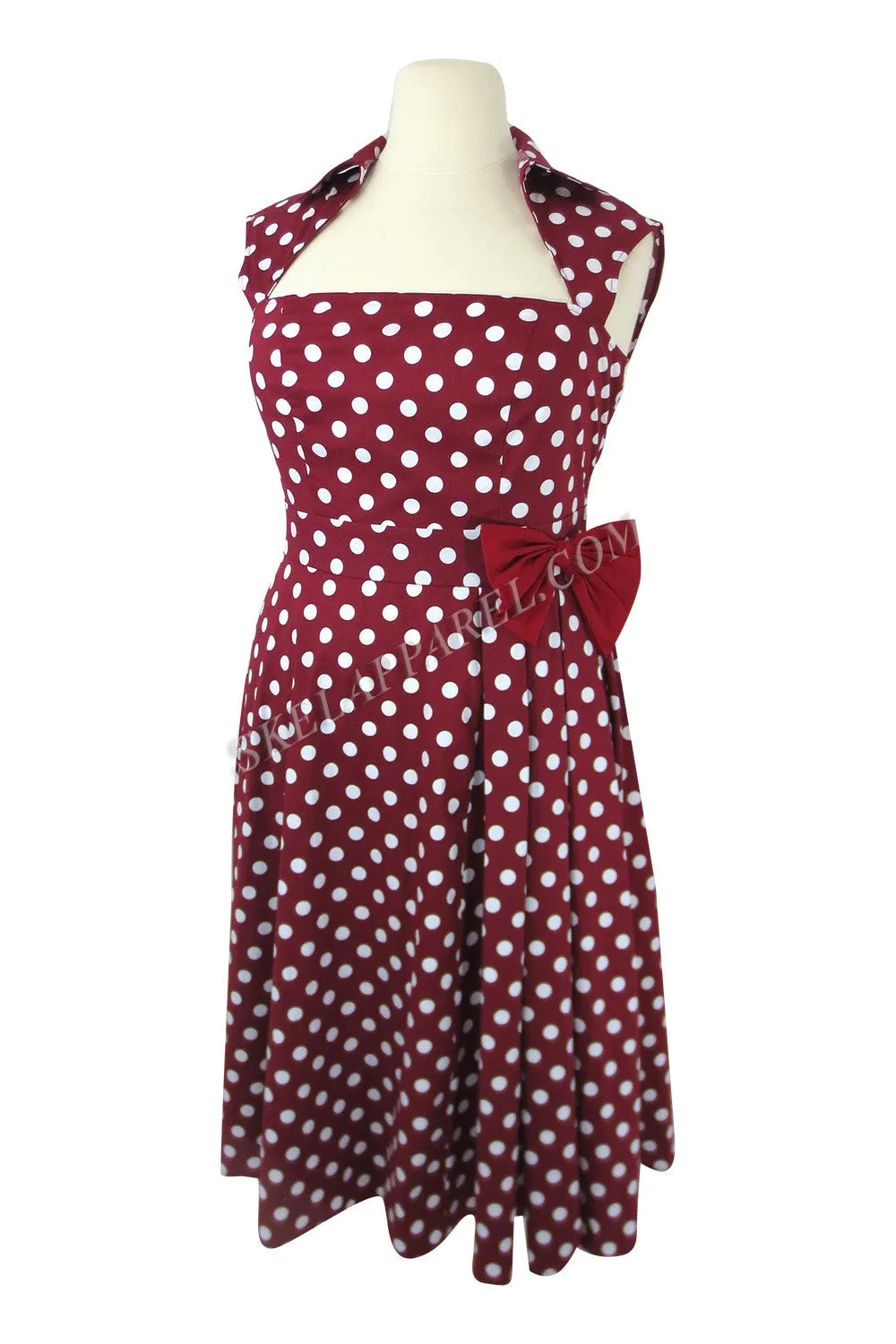 Women's Retro Style Pin-up Red and White Polka Dot Belted bow Party Dress plus size